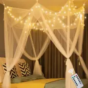 White Bed Canopy with Lights for Girls Bedroom Decor, 8 Corner Princess Canop...