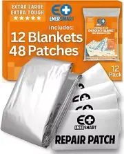 Extra Large Mylar Emergency Blankets - Pack of 12 with Repair Patches for Safety