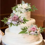 Yannew Pre-made Pink White Cake Topper Flowers Rustic Wedding Cake Decoration fo
