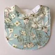 Handmade Baby Bib ~ May Gibbs Gumnut Babies Flannel Flower Print ~ Blue
