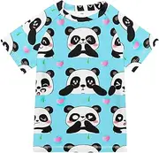 [ODAWA] Kids Swim Shirt Cute Cartoon Pandas Expressions Light Blue UPF 50+ Protection Swim Tee Kids Youth Rashguard Size 3T-12T