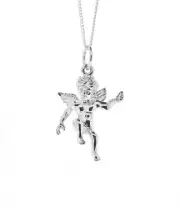 Solid Sterling Silver Cherub Angel Pendant & 18" Chain Necklace Childrens Ladies