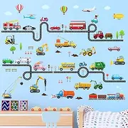 DECOWALL DS9-8090 Vehicles and Roads Wall Stickers Decals Transports Kids Peel and Stick Removable Nursery Bedroom Living Room décor Construction Car