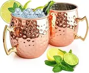 Abizarch Moscow Mule Mugs Set of 2, 16 oz Hammered Copper Cups with Gold Brass Handles, Large Capacity Cups Gifts Perfect for Cold Drinks, Beer, Cocktail, Wine, Bars