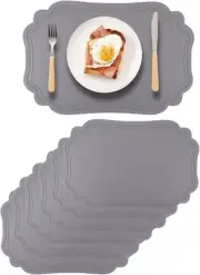 Faux Leather Placemats Set of 6 Wipeable Grey and Pink Reversible Place Mat H...