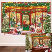 7x5FT Christmas Shop Photo Backdrop Santa's Toy Shop Store Window Background ...