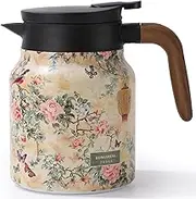 Teapot with Infuser,Raidley Vintage Floral Pattern Tea Thermos,Thermos Tea Pot,Insulated Teapot Detachable 1000ml,Stainless Steel Thermal Carafe with Built-in Infuser for Hot Drinks,Thermos Flasks