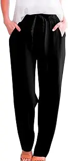 [Generic] Wide Leg Linen Pants for Women Summer Drawstring High Waist Casual Pants Baggy Comfy Soft Lounge Trouser 2025 Trendy