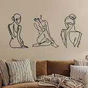 [Photect] 3 Pieces Metal Wall Art Decor Minimalist Abstract Woman Modern Line Drawing Female Single Home Hanging for Bedroom Kitchen Bathroom Living Room (Black, Retro)