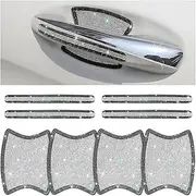 Mandark 8PCS Bling Car Door Handle Protector, Crystal Rhinestone Vehicle Door Bowl Protective Sticker, Glitter Anti-Scratch Auto Decor Decals Accessories, Universal for SUV, Sedan, Truck (Black/White)