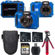 Kodak PIXPRO WPZ2 Digital Camera (Blue) +Extra Battery +Tripod +Case -32GB Kit