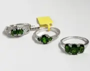 NWT Vintage Green Chrome Diopside 3 Ring Set and FI 925 Pendant 925 Sterling