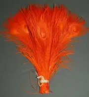 15 Pcs BLEACHED PEACOCK TAILS - ORANGE Feathers 10-12"; Halloween/Costume/Craft
