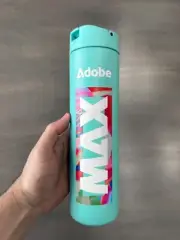 Adobe MAX 2024 Water Bottle - 20oz - Flip Straw - Double-wall Steel - Turquoise