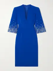 [Jenny Packham] Jenny Packham - Embellished Cady Midi Dress - Blue - UK 8 UK 8 Blue