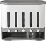 Wall-mounted dry food dispenser, 5-grid cereal dispenser with measuring cup dry food storage kitchen storage, suitable for rice, beans, grains, and oatmeal.