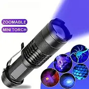 Zoomable UV Flashlight with Clip - Waterproof Torch in Red, Blue, Green Purple Black Light for Fluorescent Detection Camping