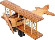 SOLUSTRE Wooden Vintage Airplane Model Unique Double Wing Aircraft Figurine Decorative Biplane Accent for Home Office Nursery Decor Christmas Ornament Year Appeal
