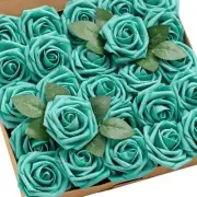 NNETM 25pcs Teal Green Artificial Roses with Flexible Stems
