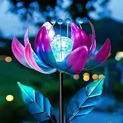 AIINY Solar Purple Metal Flower Wind Spinners, Colorful Spinning Windmill Lotus Yard Art Lights Wind Pinwheels with LED Crystal Ball Decorative Stake Lighting Flower Sculpture