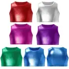 AU Kids Girls Shiny Sleeveless Dance Tank Crop Tops Vest Sports Bra Hip Hop Jazz