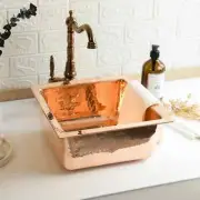 Hammered Pure Copper Drop-In Square Sink with Drain Cap for Kitchen & Bathroom