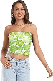 [GuoChe] Womens Tube Tops Green Kiwi Lime Gold Lemon with Mesh Tube Top Shirt Shirts for Women for Teen Girls Club