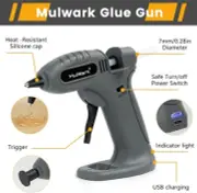 MULWARK Cordless Hot Melt Glue Gun, Rechargeable Fast Preheating Mini Glue Gun