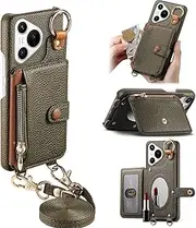 Durable Removable Crossbody Wallet Phone Case for Huawei Pura 70, Zippered Purse,Ring Holder,Integrated Mirror,Card Slot,Multi-Angle Stand in Elegant Pebbled Leather Cover(Light Green)