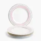 Grace Teaware 10.5" Pink Stripe Gold Dots Fine Porcelain Dinner Plate Set of 4