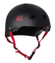 S1 Lifer Certified Matte Black Red Straps Skateboard Helmet