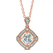 6.0mm Cushion-Cut Lab-Created White Sapphire and 0.1 CT. T.W. Diamond Pendant in Sterling Silver with Rose Rhodium