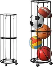 Ball Storage Rack Garage Wall-Mounted Vertical Ball Holder Rolling Basketball Holder Space-Saving for Basketball Soccer Football Volleyball for Garage Home and Outdoor Use
