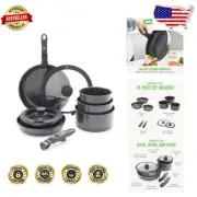 Space-Saving Ceramic Cookware Set - Non-Toxic, Induction Ready & Dishwasher Safe