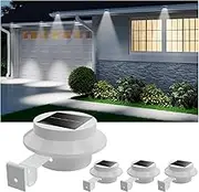 4 Pack White Solar Powered Gutter Lights Outdoor Decorative Waterproof Led Fence Lamp for Lighting Railing, Outside Wall, Deck, Garden, Path, Backyard, Sidewalk, Yard, Patio, No Drilling Installation