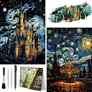 Glow in the dark Scratch Art Rainbow Painting Paper, 2 PACK Van Gogh Style En...