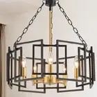 Modern Farmhouse Chandelier, 20" Black and Gold 5-Light