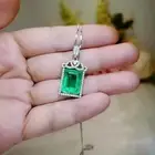 Natural Green Emerald 5Ct Emerald Cut Halo Pendant 14K White Gold Plated