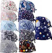 12 Pieces Women Working Caps with Buttons and Sweatband Adjustable Bouffant Hats Unisex Tie Back Hats Disposable Surgical Caps Beanie Headband Medical Head Face Mask for Nurse, Multicoloured