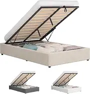 ALFORDSON Bed Frame with Gas Lift Storage Base King Single Size, Bed Platform Foundation Linen Fabric Upholstery Without Headboard for Mattress Topper, Wilbur Fabric Beige