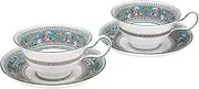 [Wedgwood] Florence Teen, Turquoise Teacup & Saucer, Pair Peony, Wedding Gift, 1053244