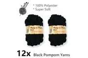 12x Black Fluffy Pompom Knitting Yarns Soft Cozy Fur Wool Ball Crochet Thread