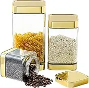 BETTWILL Glass Storage Jars-Large Kitchen Glass Canisters with Airtight Lids -Coffee Pasta Sugar Tea Snack Nuts Cookie Flour Food Container - Set of 3…