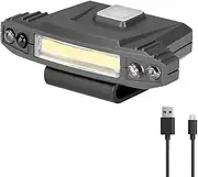 LED Rechargeable Clip-On Hat Light,COB Hands-Free Cap Torch Headlamp with White Light,Green Light and Motion Sensor for Outdoor Activities Such as Camping, Hiking, Fishing, Cycling,Hunting
