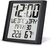 Digital Wall Clock,Large Screen Indoor Temperature & Humidity Digital Clock with