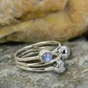 Solid 925 Sterling Silver Moonstone Ring Natural Gemstone Jewelry Gift for Women