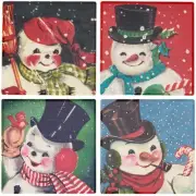 Primitives By Kathy Retro Snowman Coaster Set Wire Holder Cardinal Candy Cane