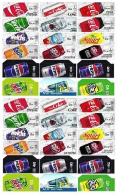 (36) COKE OR SODA VENDING MACHINE 12oz "CAN" VEND LABEL VARIETY PACK -New / OEM