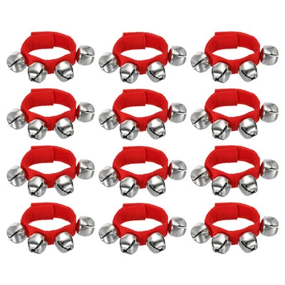 12 Pcs Wrist Bells, Jingle Bells Christmas Hand Bells with 4 Bells Red