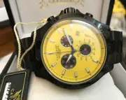 Cavadini Chronograph Watch Stainless Steel Black Plated Aviator Yellow CV-3962